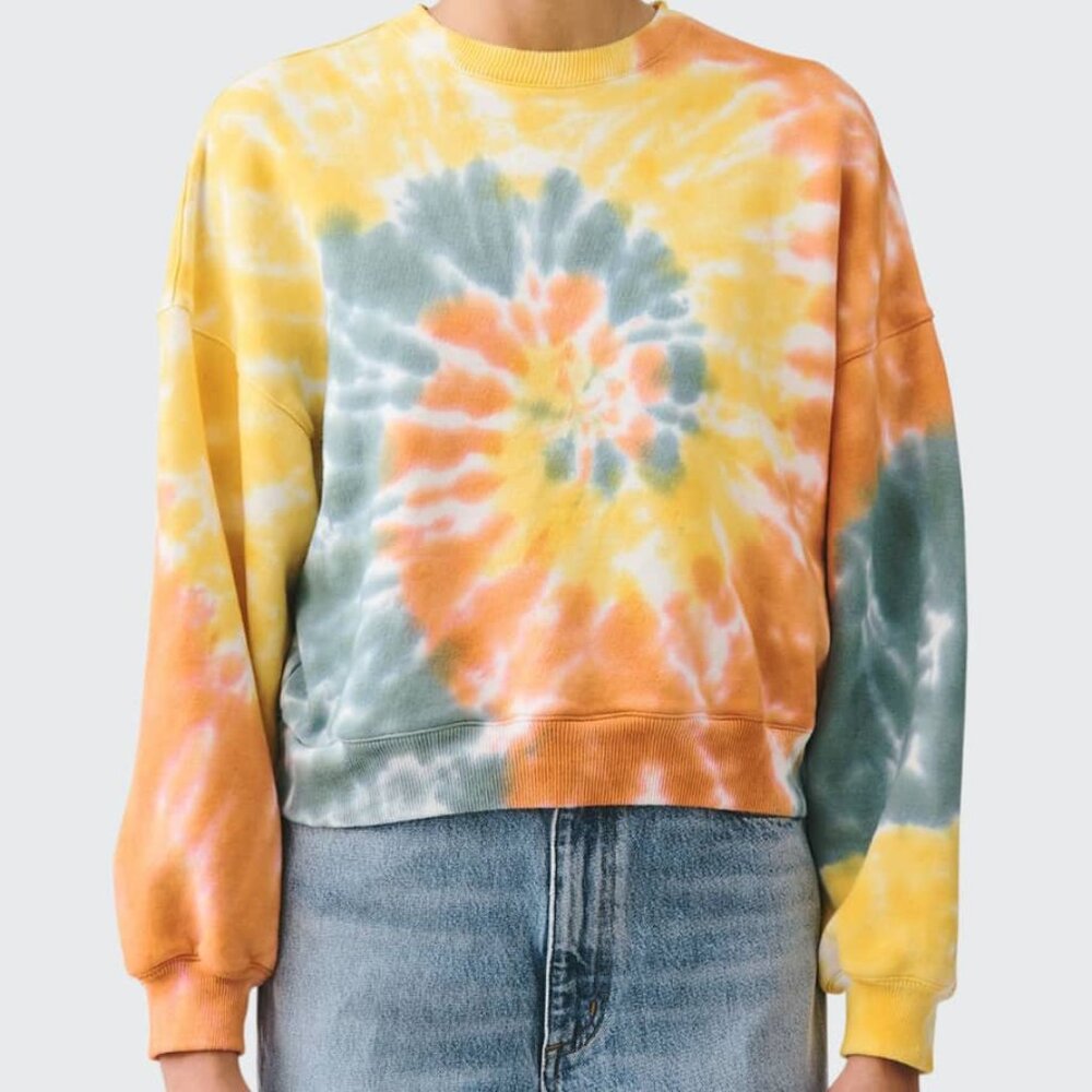 AGOLDE Balloon Sleeve Tie Dye Crop Sweatshirt in Orange/Yellow/Blue - Size XS